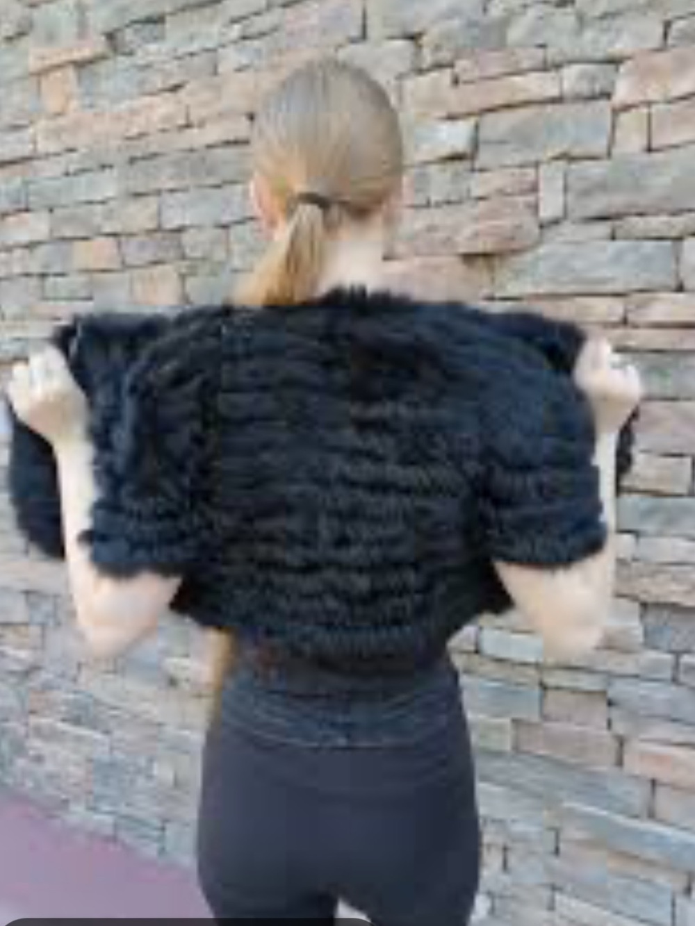 Cejon genuine knitted rabbit fur black bolero, shrug, capelet cropped jacket EUC